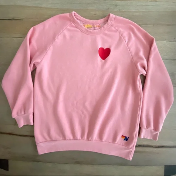 Aviator Nation Heart Embroidery Sweatshirt in Petal Pink Size XXL 🌸 - Picture 2 of 12